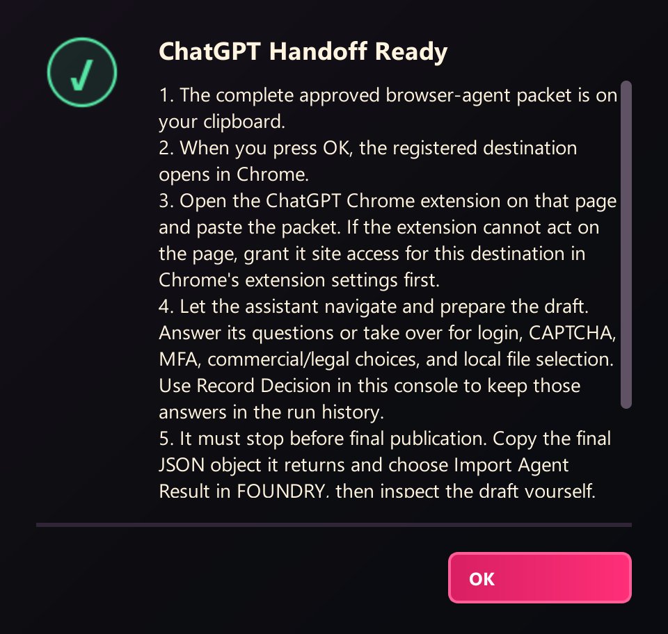 ChatGPT Handoff Ready: the approved packet is on the clipboard and the assistant must stop before final publication