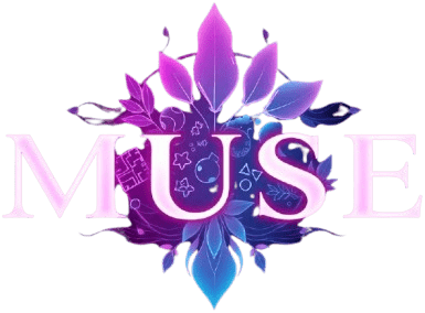 MUSE logo: the MUSE wordmark over a violet leaf emblem