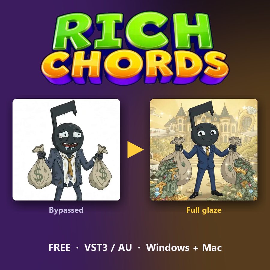 The RichChords mascot: a broke note when bypassed, a rich one at full glaze
